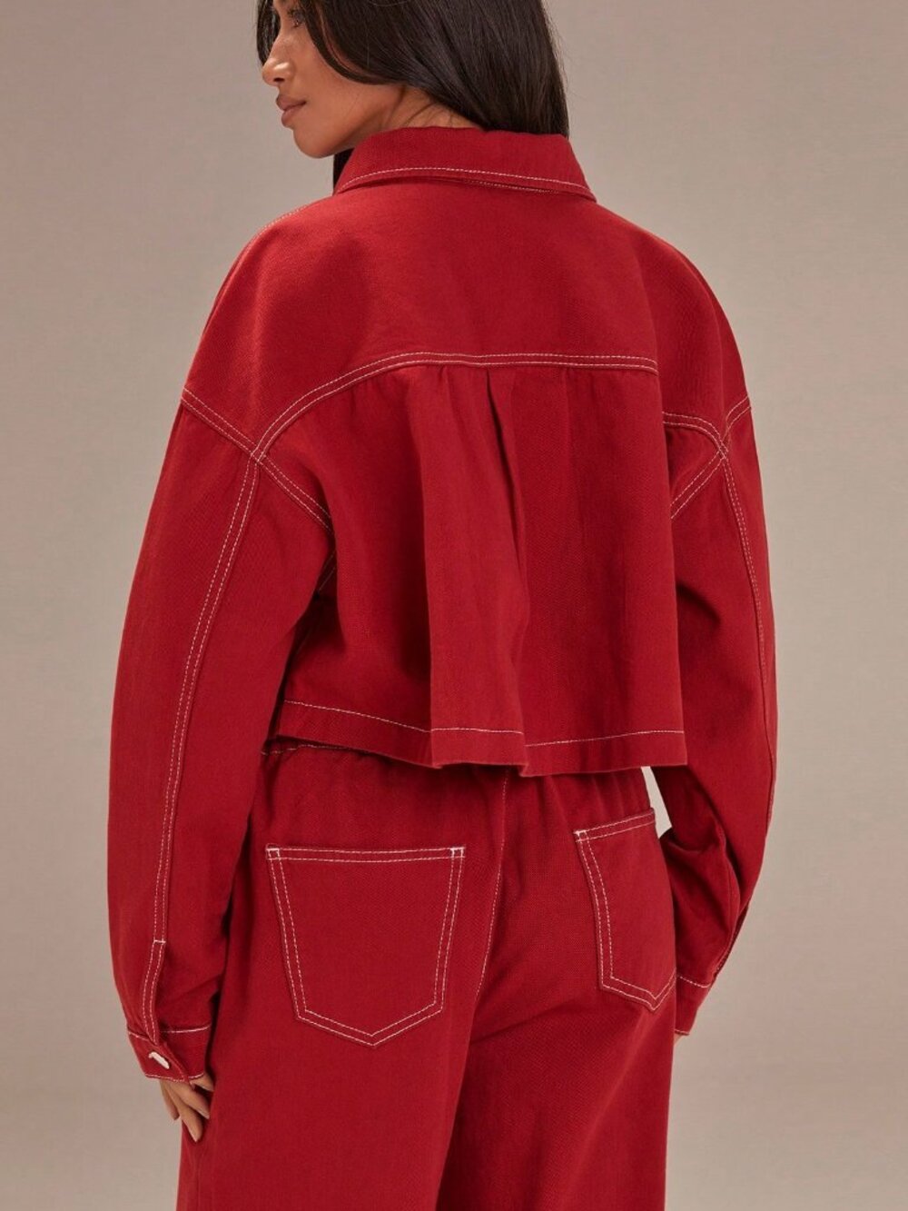 Red Casual Women's Denim Jacket - Picture 2 of 5